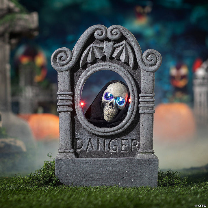 22” Gray Tombstone with Light-Up Moving Skeleton Head Halloween Decoration