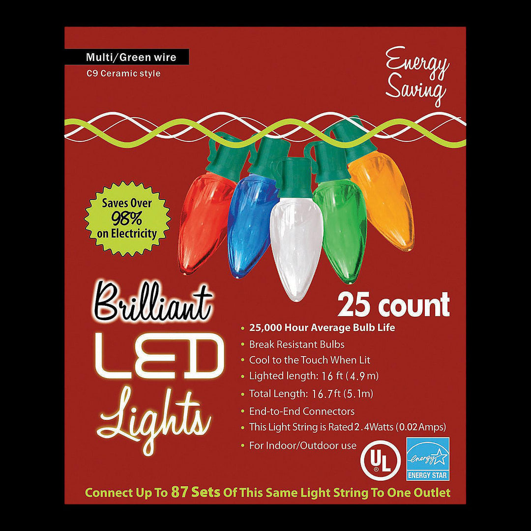 25-Count C9 LED Multicolor Holiday String Lights