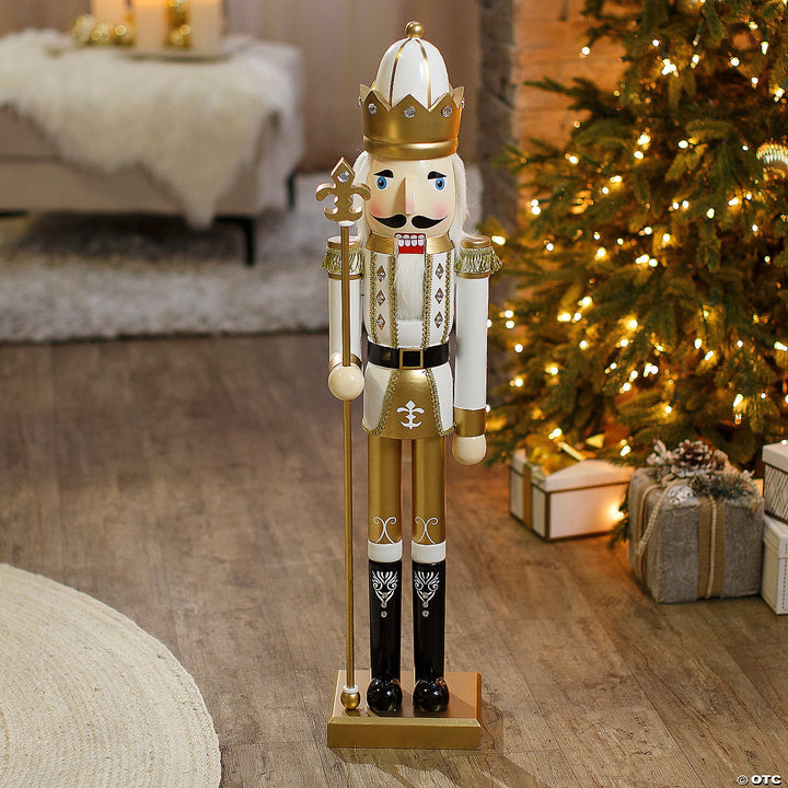 3 Ft. Large Classic Gold Wood Holiday Nutcracker with Scepter