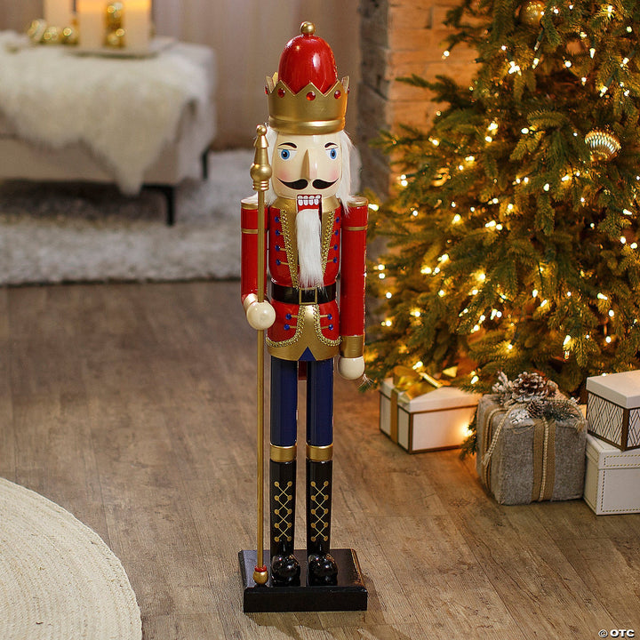 3 Ft. Large Classic Red Wood Holiday Nutcracker with Scepter