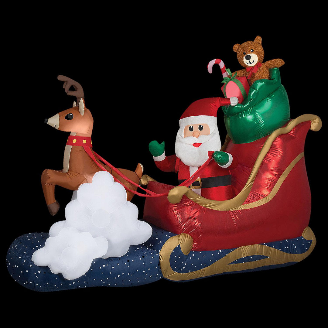 Animated Luxe Waving Santa w/ Rocking Reindeer on a Cloud 84" Inflatable Christmas Outdoor Yard Decor