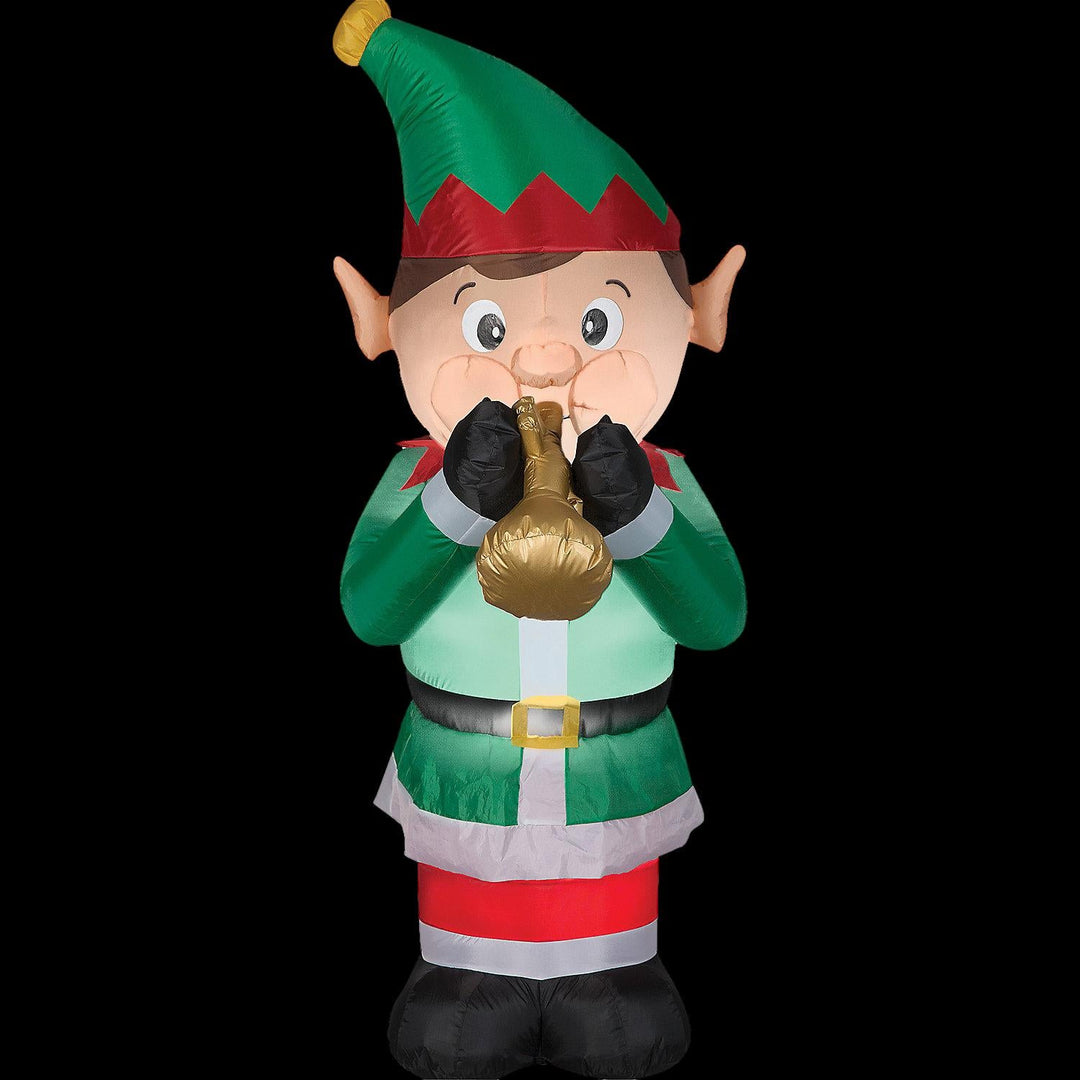 Blow Up Inflatable Animated Elf Playing Trumpet Outdoor Yard Decoration