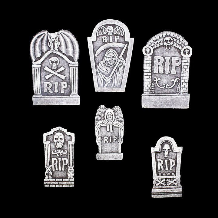 Grim Reaper RIP Foam Tombstone Halloween Decorations Set – 6 Pc.