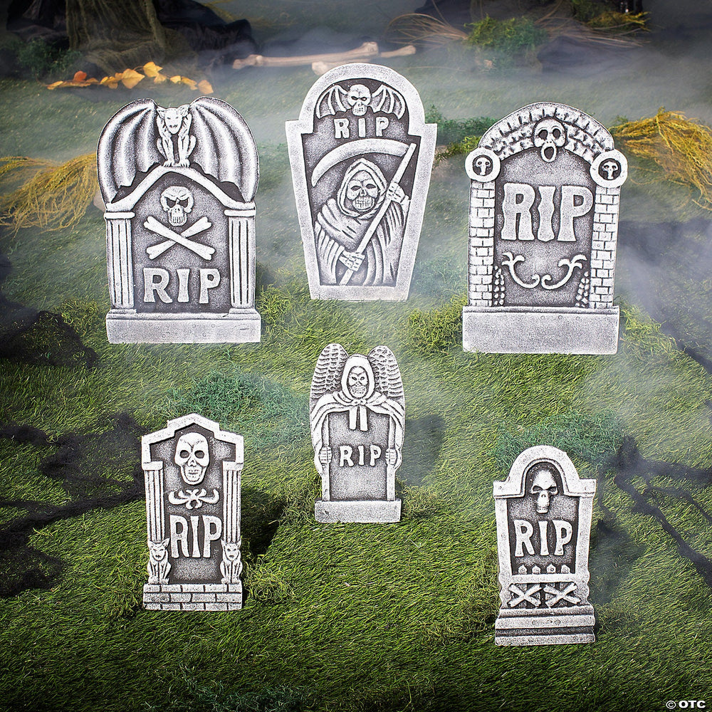 Grim Reaper RIP Foam Tombstone Halloween Decorations Set – 6 Pc.