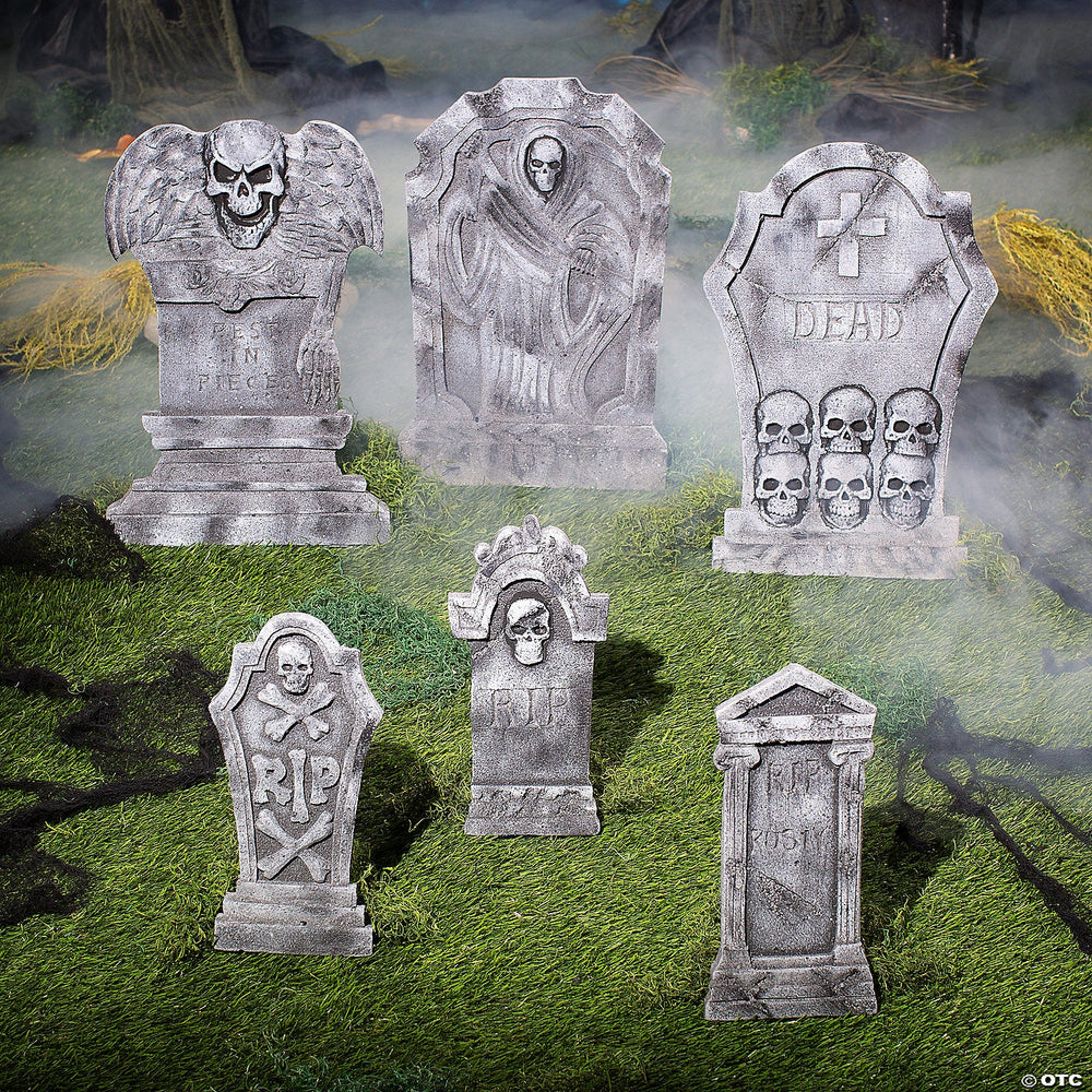 Spooky Graveyard Foam Tombstone Halloween Decorations Set – 6 Pc.