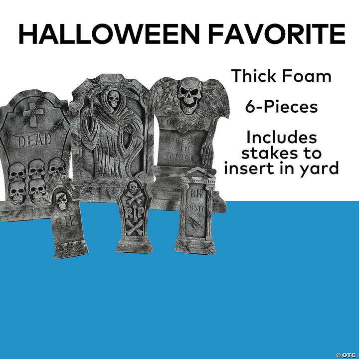 Spooky Graveyard Foam Tombstone Halloween Decorations Set – 6 Pc.